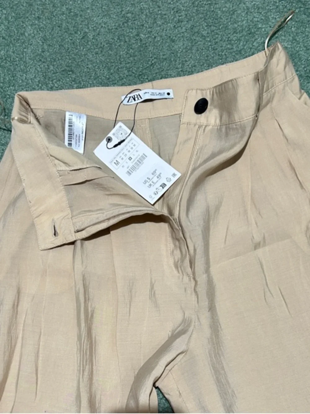 NWT Zara High Waisted Pleated Wide-Leg Linen-Blend Trousers - Beige